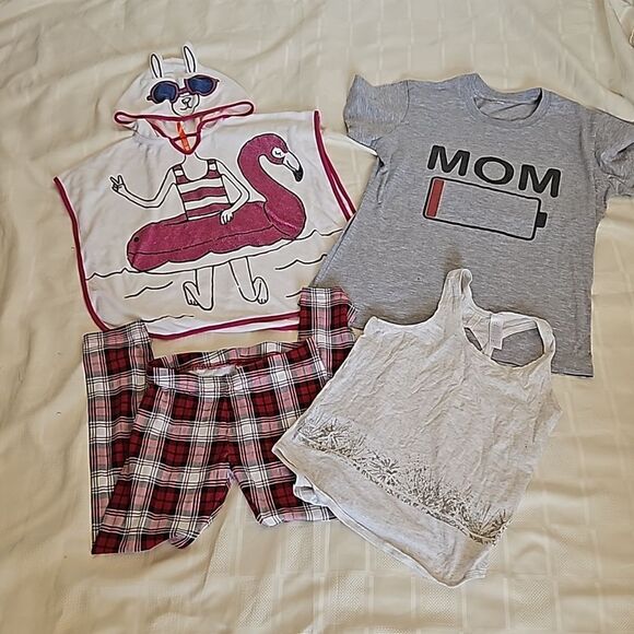 Joe Fresh Girl's Bundle T-shirt, Pajama & Swim Cover-Up M/S Gray/ Red - Picture 1 of 16
